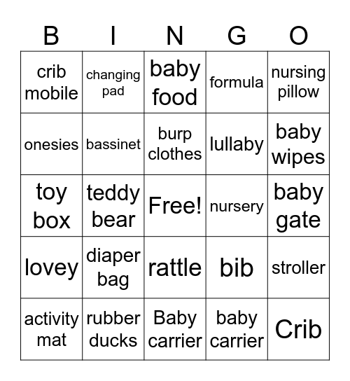 Court's Baby Shower BINGO Card