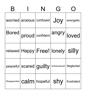 Feelings Bingo Card