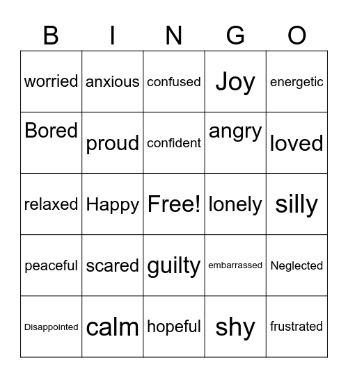 Feelings Bingo Card