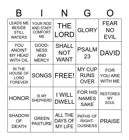 Psalm 23 Bingo Card