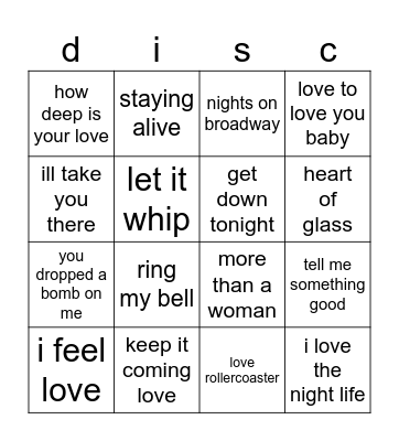 disco Bingo Card