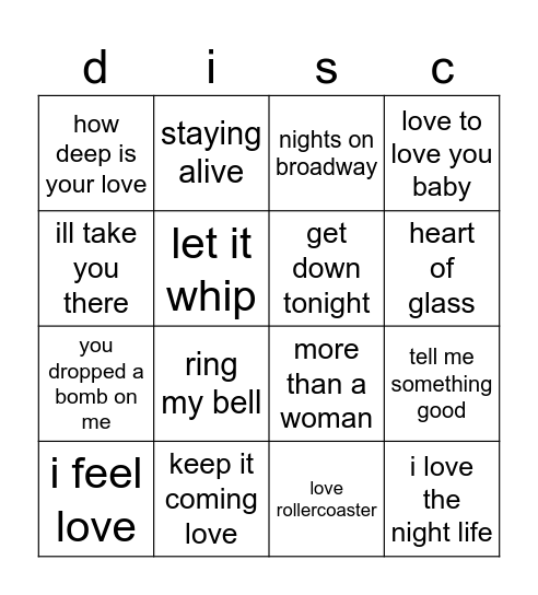 disco Bingo Card