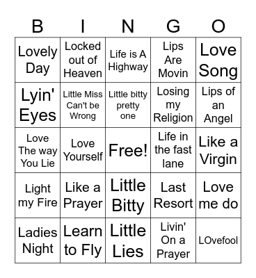 L Bingo Card
