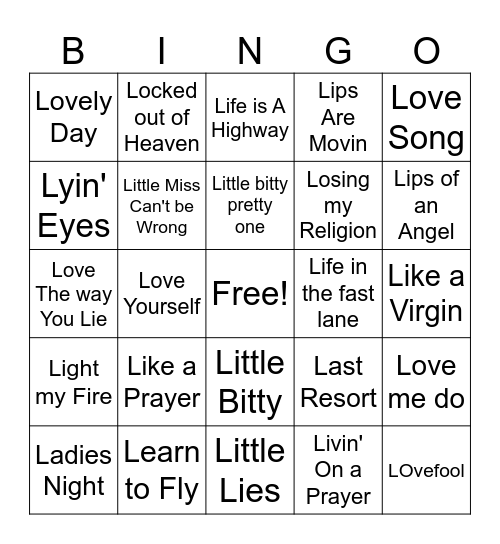 L Bingo Card