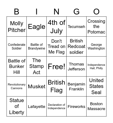 USA 250th Birthday Bingo Card