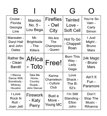 Music Bingo 3 Bingo Card