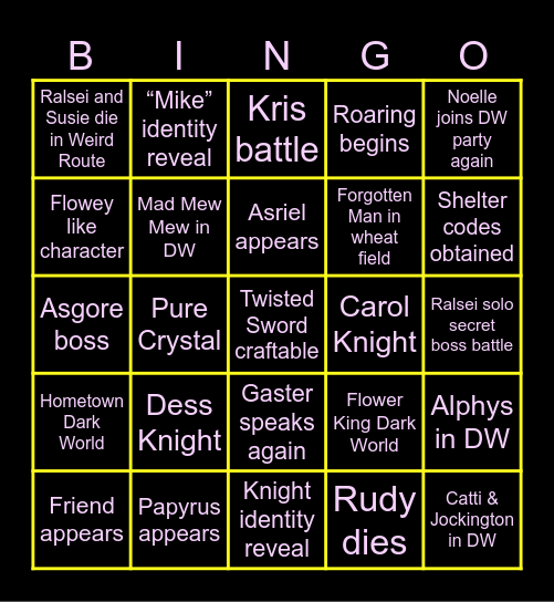 Deltarune Chapter 5 Fan Theories Bingo Card