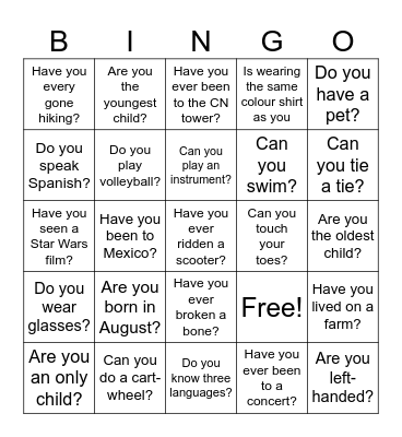 ICEBREAKER - FIND SOMEONE WHO Bingo Card