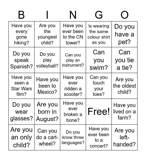 ICEBREAKER - FIND SOMEONE WHO Bingo Card