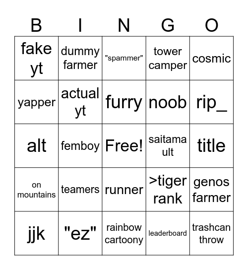 TSB Bingo Card