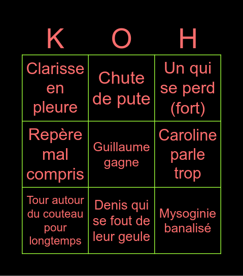 Kohpains Bingo Card