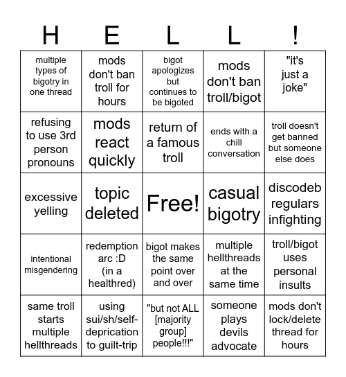 Discodeb Hellthreads Bingo Card