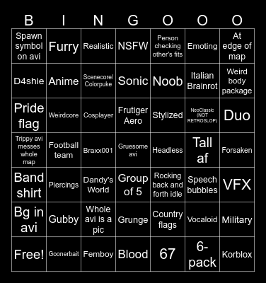 Catalog Avatar Creator Bingo, 1 box for each avi Bingo Card