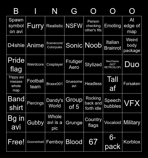 Catalog Avatar Creator Bingo, 1 box for each avi Bingo Card