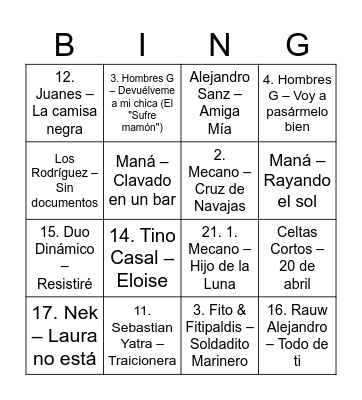 Bingo musical Bingo Card