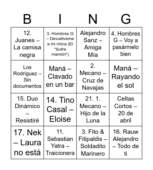 Bingo musical Bingo Card