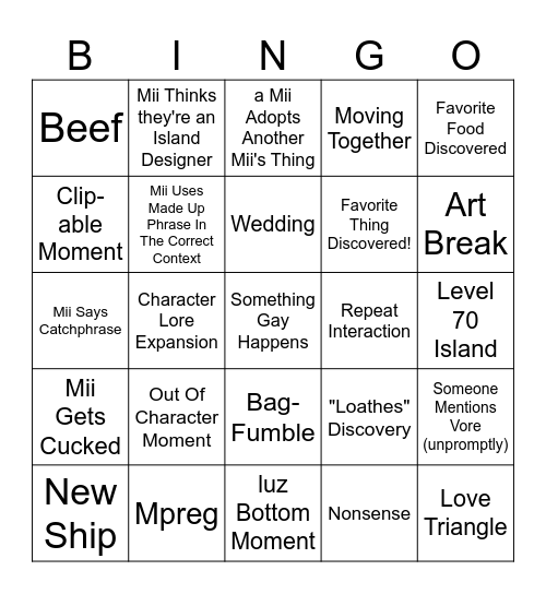 Tomodachi Bingo Card