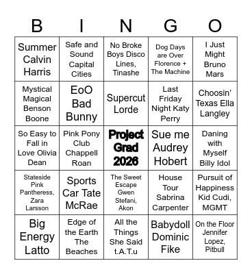 Summer Jams Bingo Card
