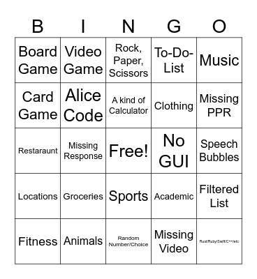 AP CSP Bingo Card