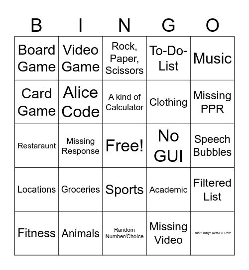 AP CSP Bingo Card