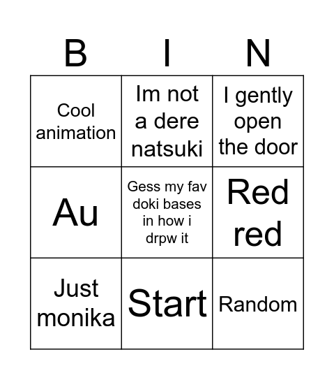 Ddlc jokes Bingo Card