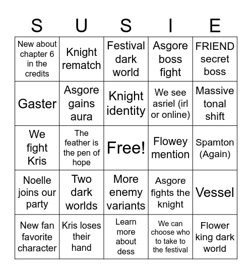 Deltarune Bingo Card