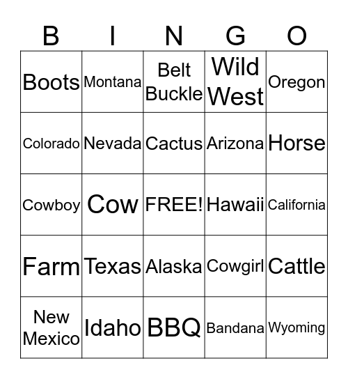 Buckaroo Bingo Card