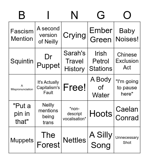 Leftist Cooks Bingo Card
