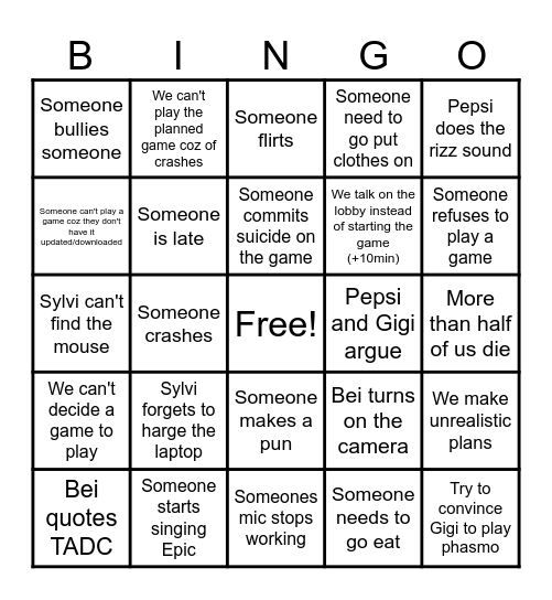 DISCORD HANGOUT Bingo Card