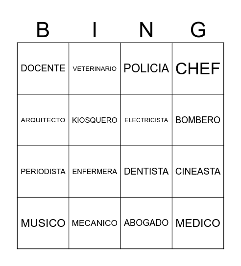 TRABAJOS Bingo Card