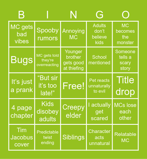 Goosebumps Book Bingo Card