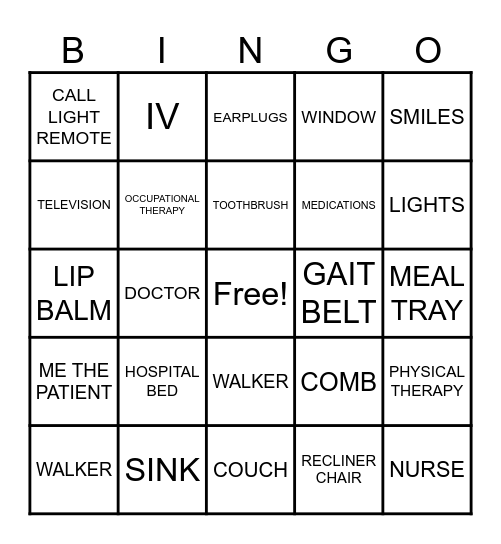 PROSSER HOSPITAL BINGO Card