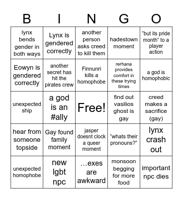 Pirates Pride Bingo Card