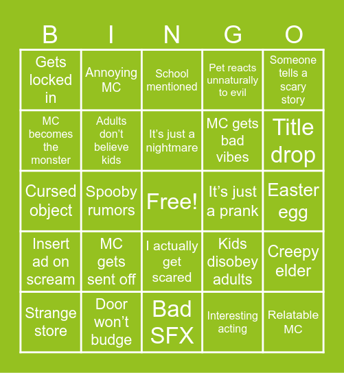 Goosebumps Show Bingo Card
