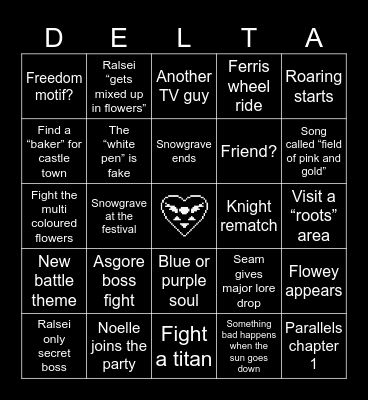 Deltarune Chapter 5 bingo Card