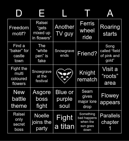 Deltarune Chapter 5 bingo Card
