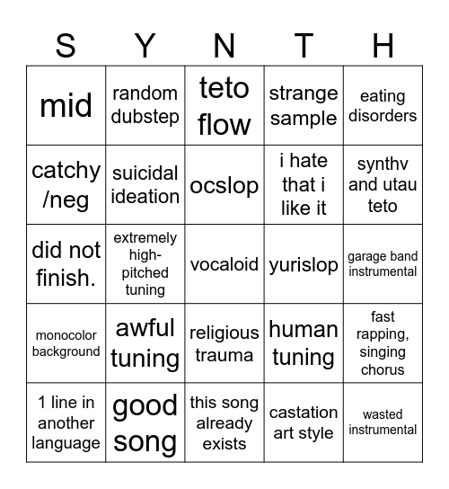 vocaslop bingo Card
