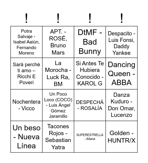 Bingo musical !!! Bingo Card