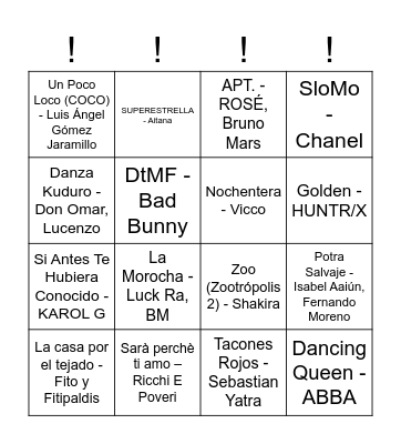 Bingo musical !!! Bingo Card