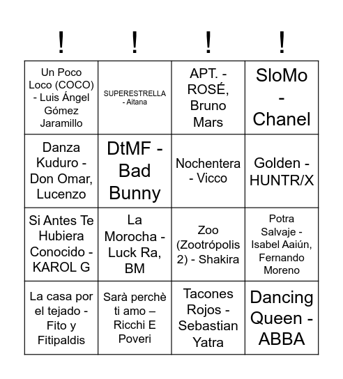 Bingo musical !!! Bingo Card