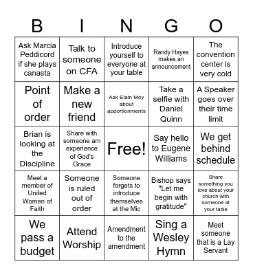 Annual Conference Bingo Card