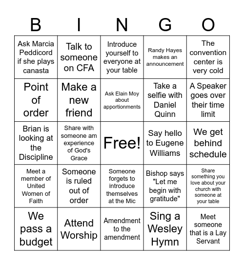 Annual Conference Bingo Card