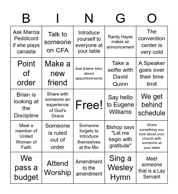Annual Conference Bingo Card