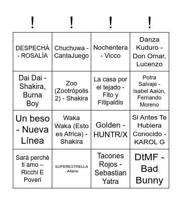 Bingo musical !!! Bingo Card