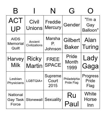 Pride Month Celebration BINGO Card