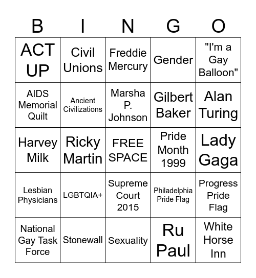 Pride Month Celebration BINGO Card