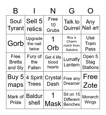 HOLLOW KNIGHT BINGO Card