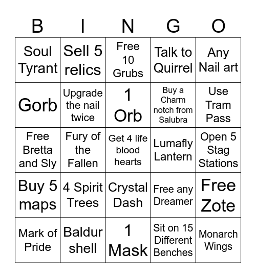 HOLLOW KNIGHT BINGO Card