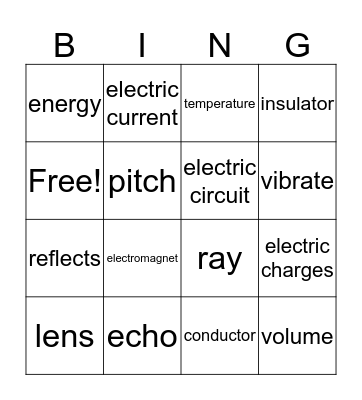 Science Vocab Bingo Card