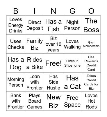 Frontier Business After Hours Bingo Card